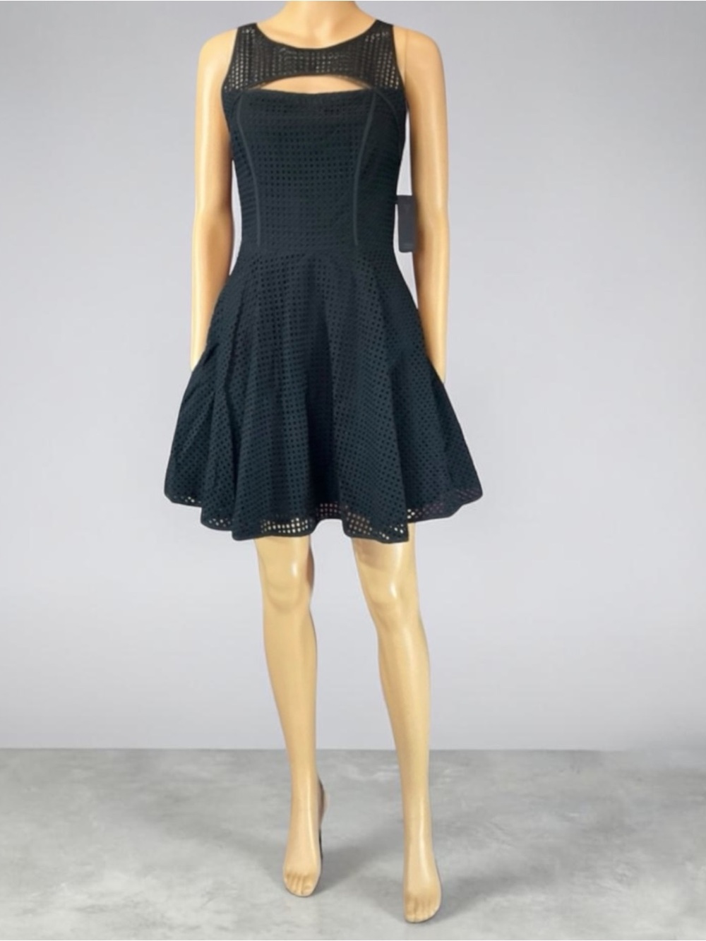 Guess Los Angeles Mesh Macrame Jet Black Mixed Media Laser Cut Front & Back